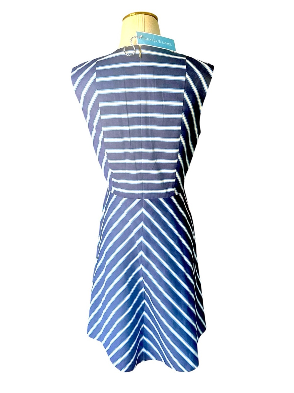 NWT Draper James Navy and White Striped V-Neck Mini Dress - Picture 7 of 10